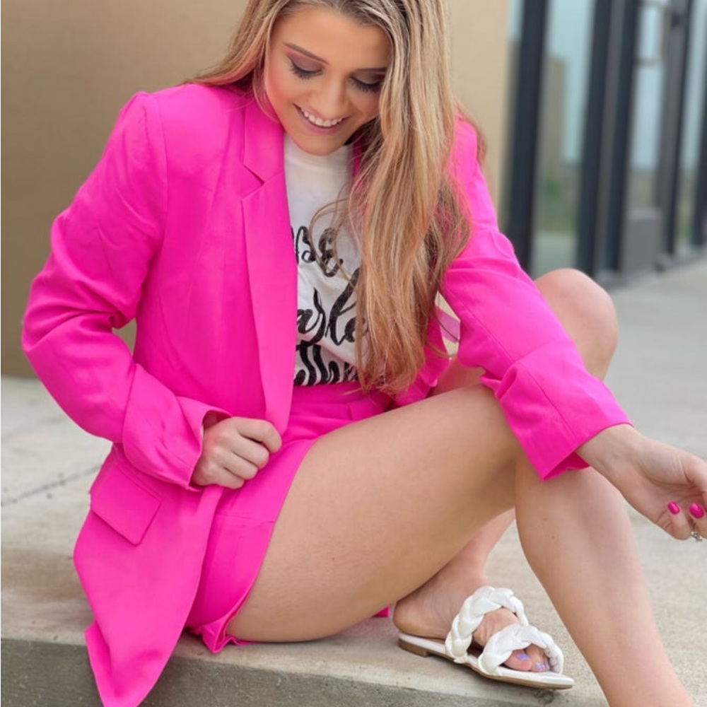 Hot pink blazer and short suit set plus size